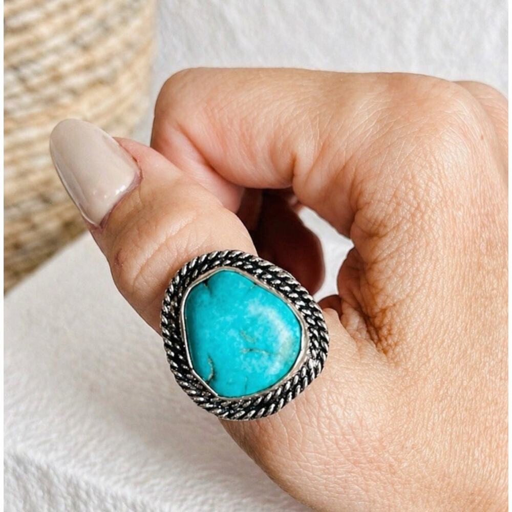 Turquoise Ring Sterling Silver 925 Navajo Native Style Southwest Statement Sz 10